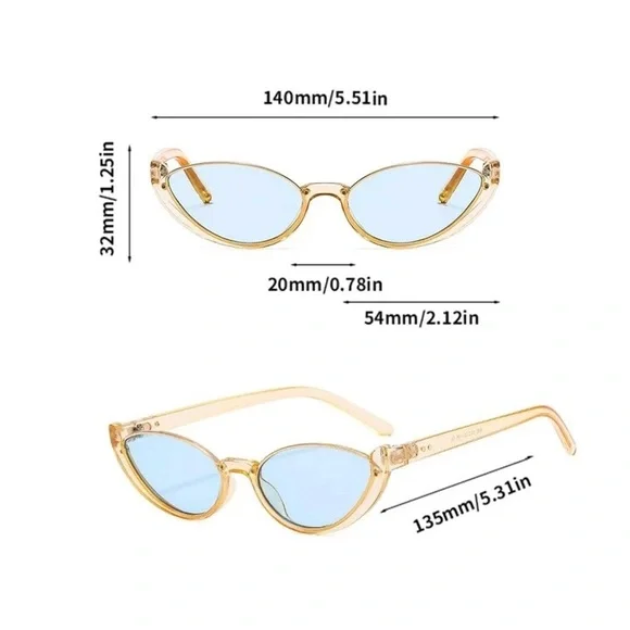 Gold Rim Sky Blue Tint Round Lens Sunglasses/Frames - Picture 3 of 3